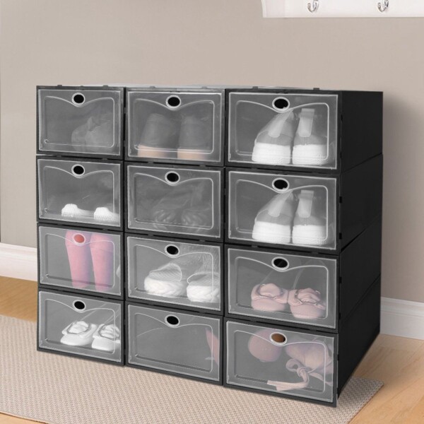 Caja Zapatos Zapatera Transparente Organizador Apilable Color Variante Negro
