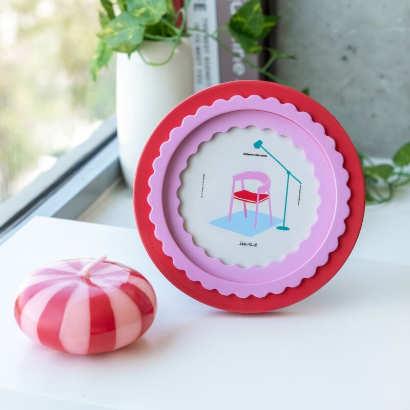 Portaretrato circular de madera Glossy Rojo