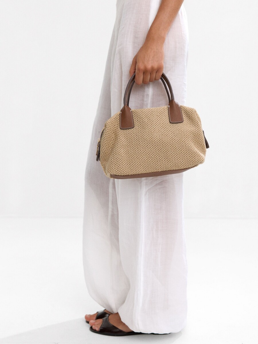Bolso Tote Efecto Rafia Con Bandolera M natural