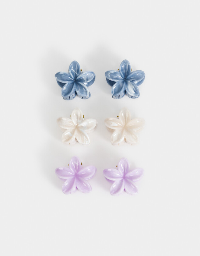 Hebillas Infantiles Hawaianas Set De Broches Flor Hawaiana - Combinacion Tricolor