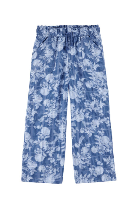 Pantalón de algodón, azul, diseño floral Sin color