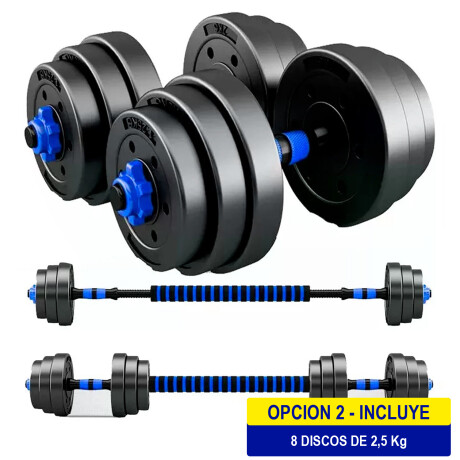 Set 2 Mancuernas + Barra 3en1 + 20kg Disco Pesa PVC 8x2.5KG
