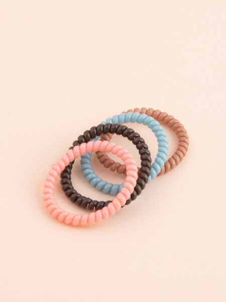 Pack x4 gomitas espiral Celeste -topo- beige-rosa