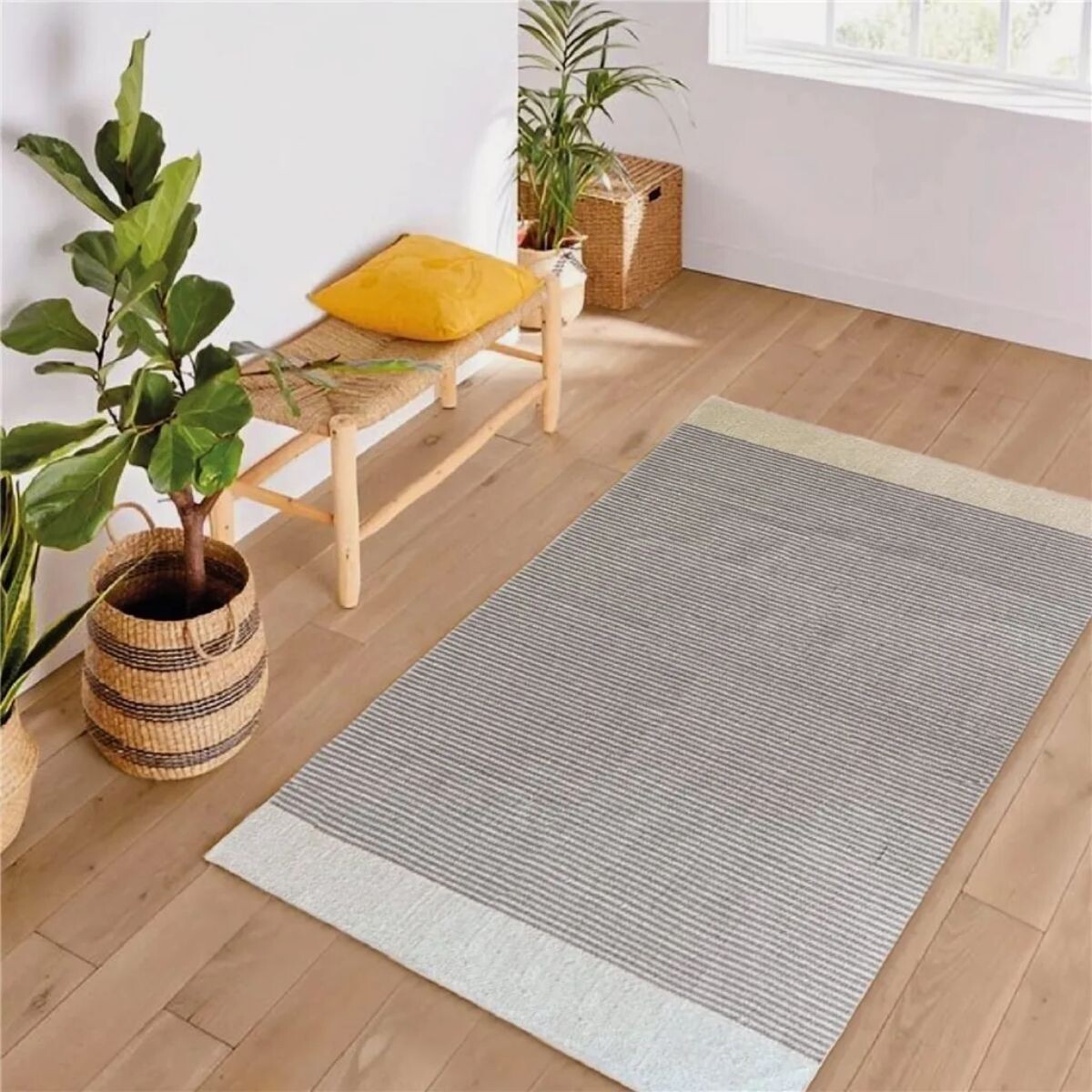 Alfombra con flecos 69x114cm - NATURAL Y NEGRO 