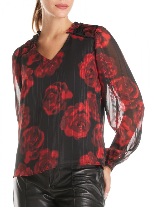 Blusa Gasa Flores NEGRO/ROJO