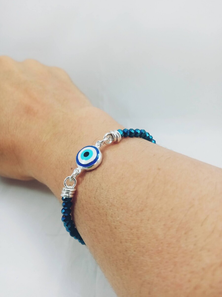 Pulsera de plata con cristales swarovski azules y ojo Turco 