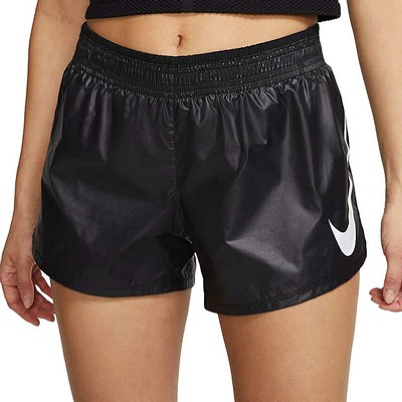 NIKE W NK SHORT SWSH RUN BLACK/BLACK/(WHITE) Negro