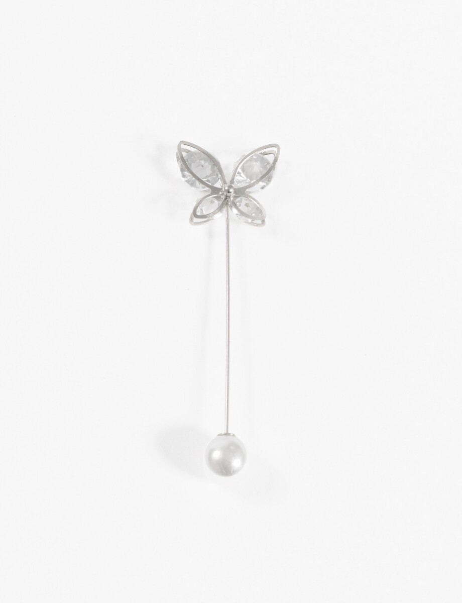 Broche prendedor mariposa perla - plateado 