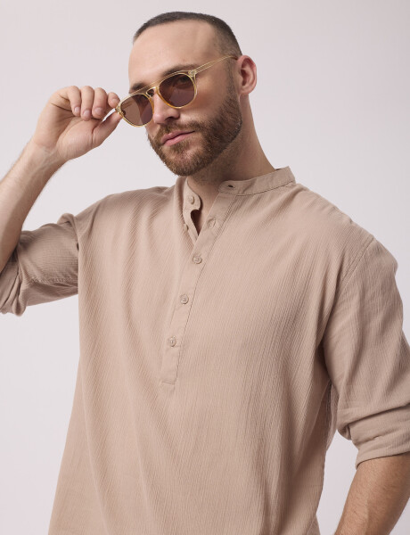 Camisa m/l bambula beige