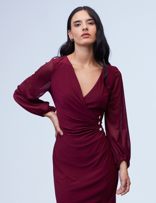 Vestido Escote V Cruzado BORDEAUX