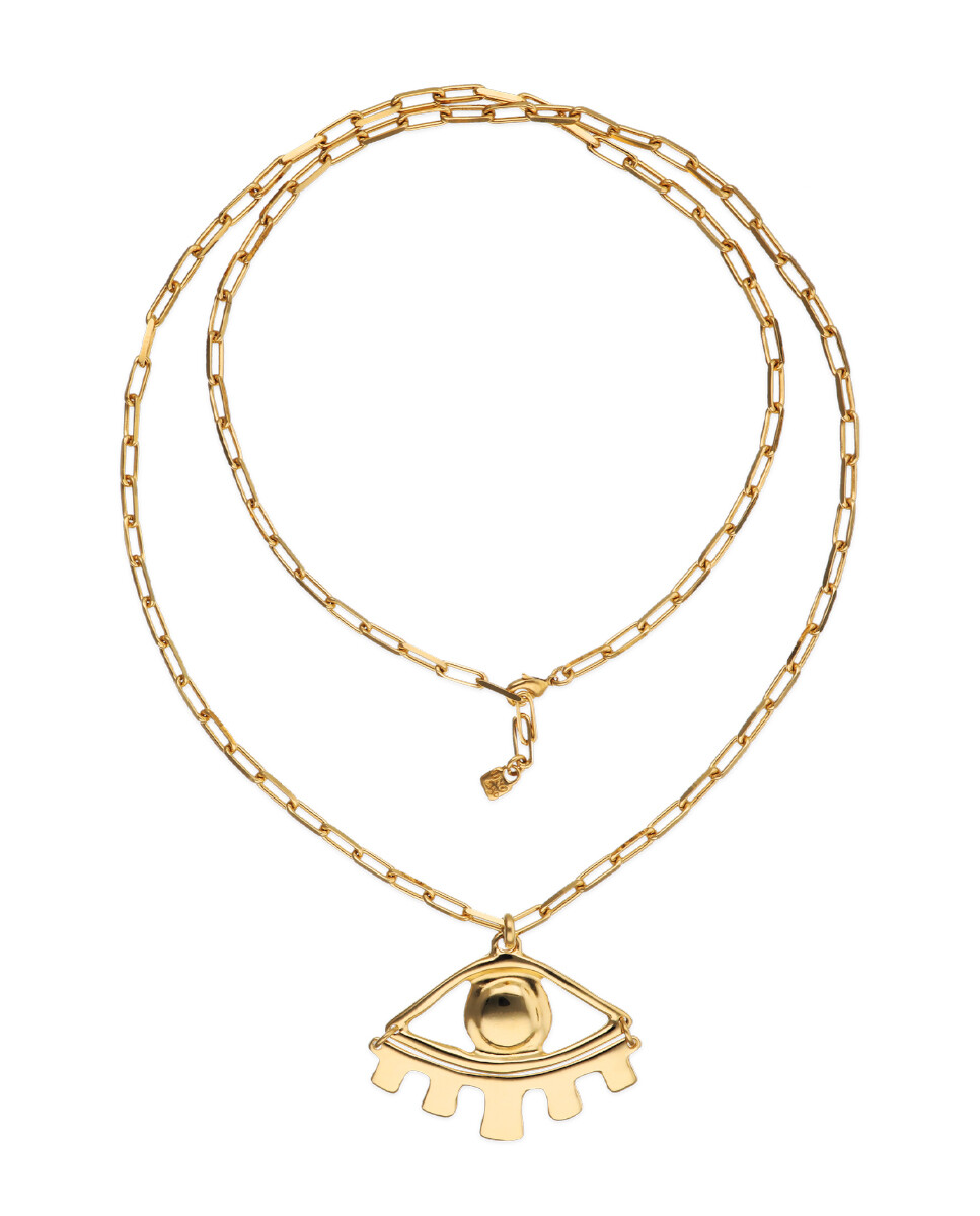 COLLAR LARGO DE ALEACIÓN DE METALES BAÑADO EN ORO DE 18K CON DETALLE DE OJO GRANDE - Colgante 