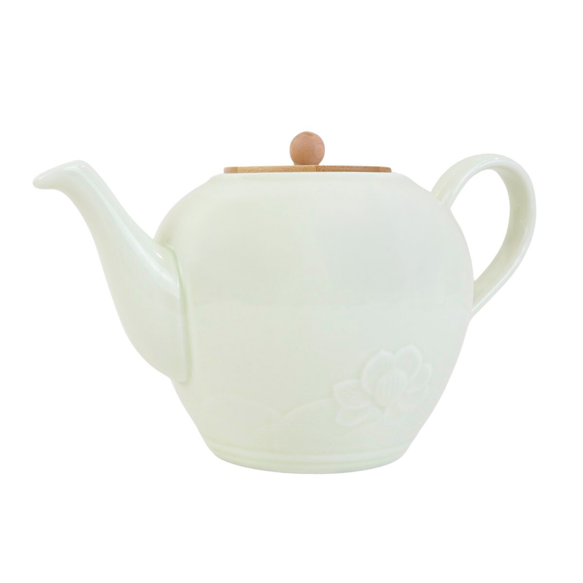 Tetera de ceramica con tapa de madera 