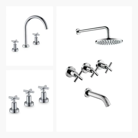 Juego Completo De Griferia Bimando,Incluye Lavatorio,Bidet Y Ducha Embutida Linea Viterno Aqualia 000