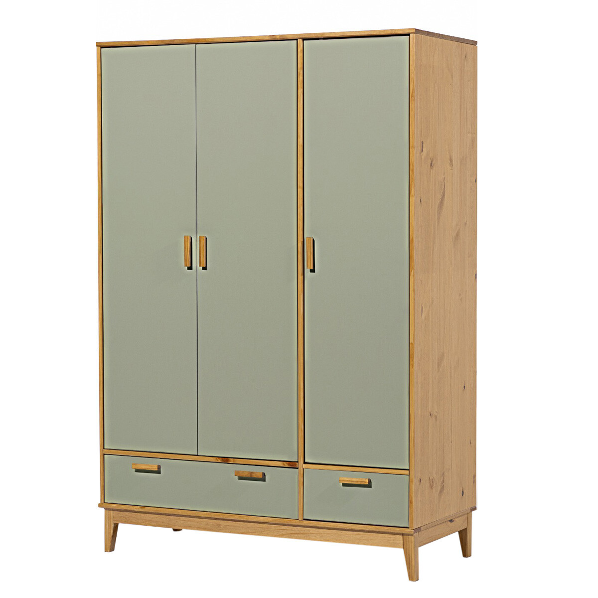 Ropero en madera maciza - 3 puertas 2 cajones - Verde 
