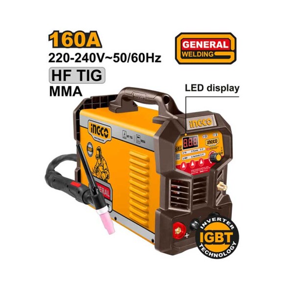 Soldadora inverter 160A sistema TIG y MMA - Ingco ING0958