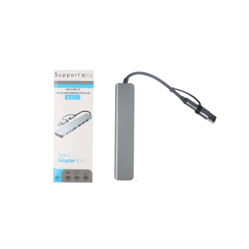 Hub USB 8 en 1 tipo c + tarjeta de memoria + entrada de audio Hub USB 8 en 1 tipo c + tarjeta de memoria + entrada de audio