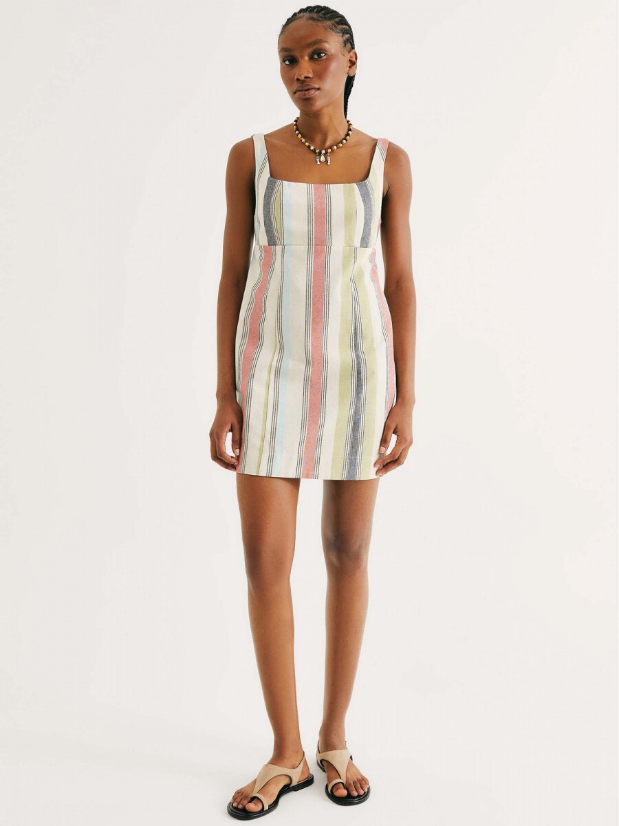 VESTIDO DE LINO A RAYAS - MULTICOLOR 
