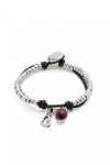 PULSERA EN ALEACIÓN DE METALES BAÑADAS EN PLATA DE LEY CON CUERO Y CRISTAL DE MURANO MORADO Pulsera