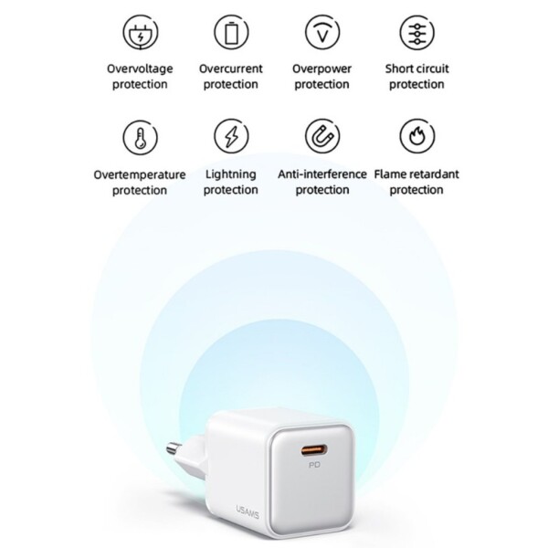 Cargador Pared Ficha Puerto Usb-C Carga Rapida 30w Usams Color Variante Negro
