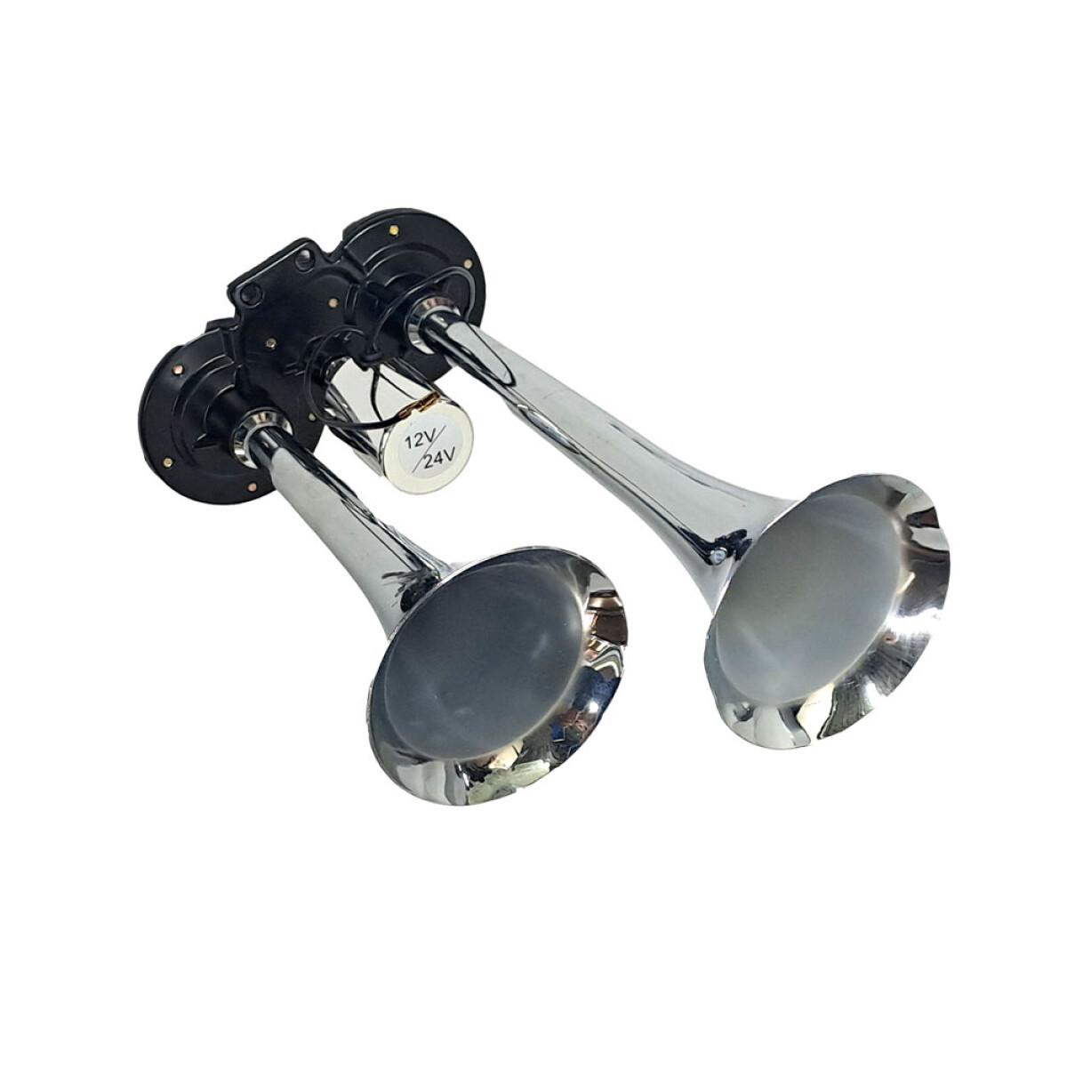 BOCINA SIRENA - AIRE CROMADA 2 CORNETAS 12V 24V C/ELECTROVALVULA - 