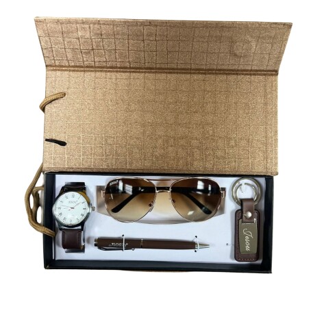 Pack Caballero Llavero Lentes de Sol Lapicera Reloj E-049 MARRON