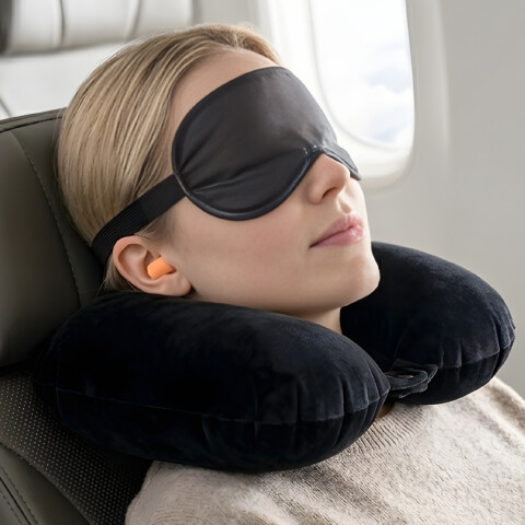 Set De Viaje Almohada Inflable + Cubre Ojos Calidad Variante Color Negro