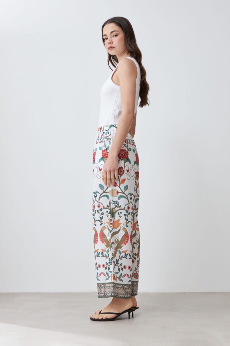 Pantalón con estampa floral verde oliva