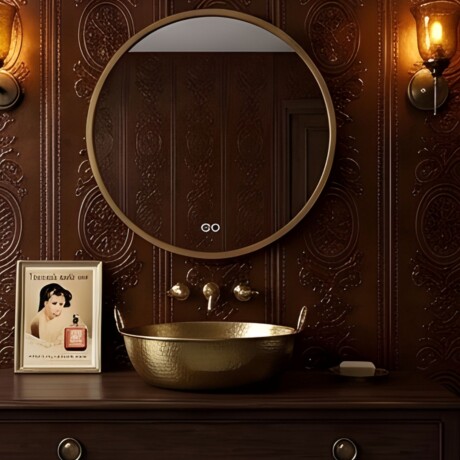 Espejo Lumax Doddy marco redondo con desempañador y luz 50cm Dorado