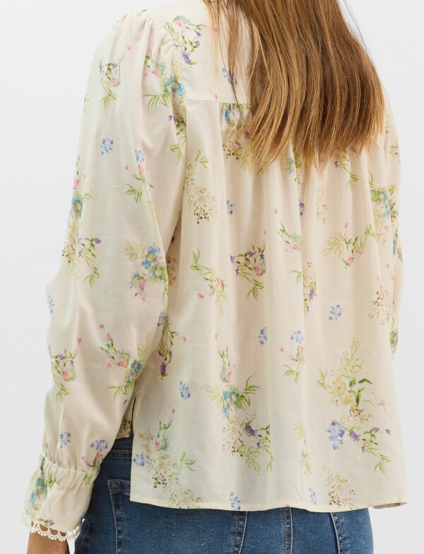 Blusa De Algodón Estampado Con Puntilla CRUDO/MULTI