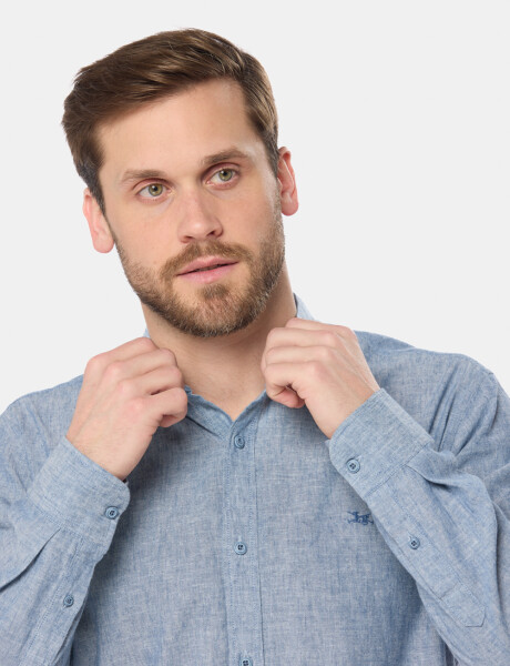 CAMISA DE LINO CUELLO MAO Azul