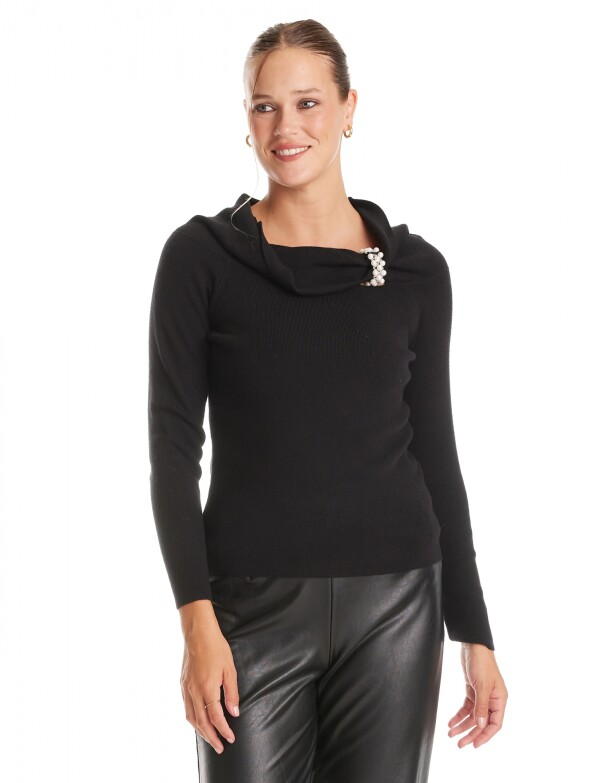 Buzo Aplique Perlas NEGRO