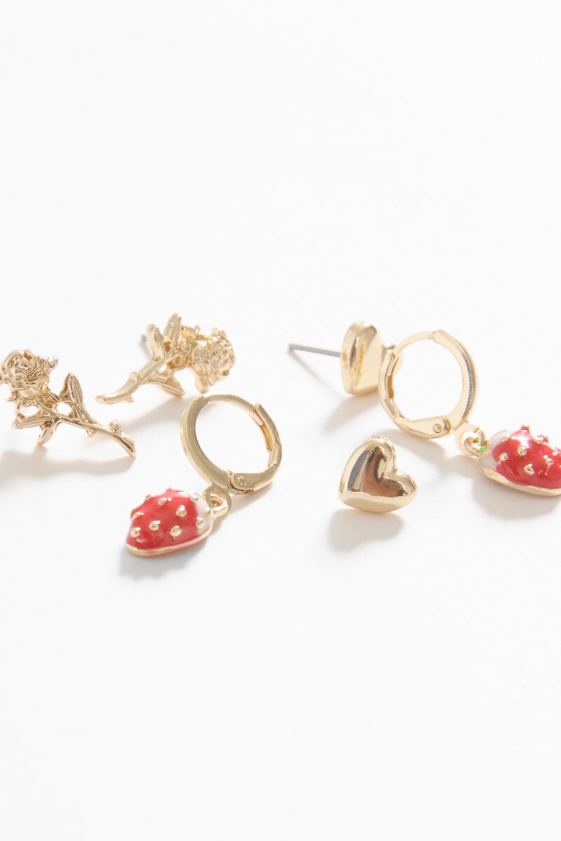 Set de caravanas frutilla dorado