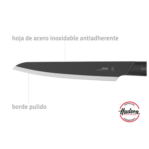 CUCHILLO CARNICERO TRINCHADOR LÍNEA DESIGN HUECO INOX C/ANTIADHERENTE NEGRO CUCHILLO CARNICERO TRINCHADOR LÍNEA DESIGN HUECO INOX C/ANTIADHERENTE NEGRO