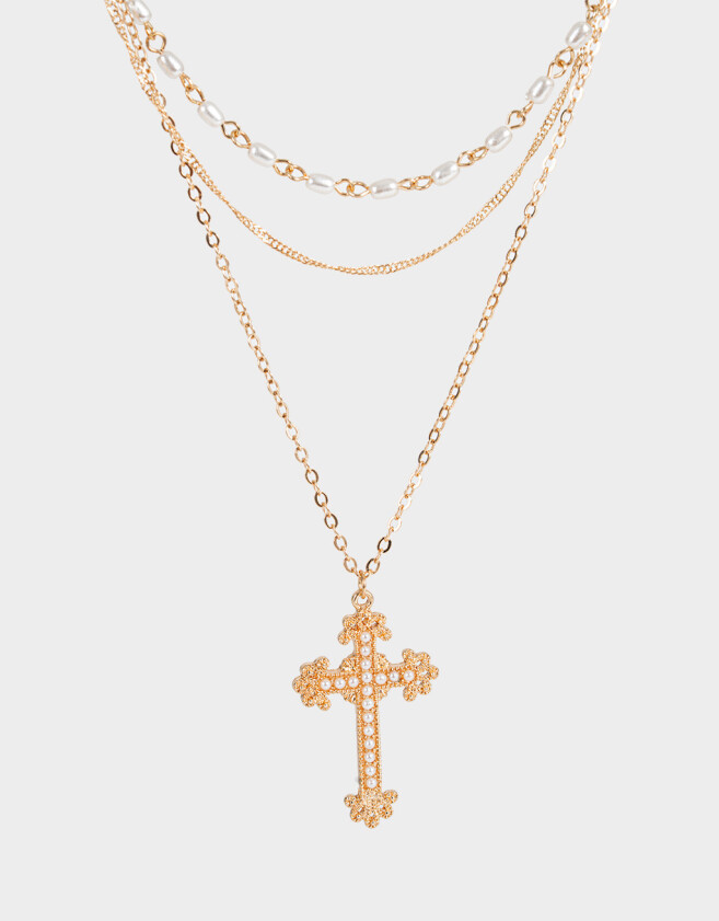 Collares Cortos Religioso Collar Corto Con Cruz - Dorado