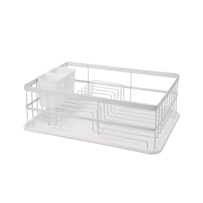 Escurridor de platos acero con bandeja y cubiertero 40x30x14cm Blanco