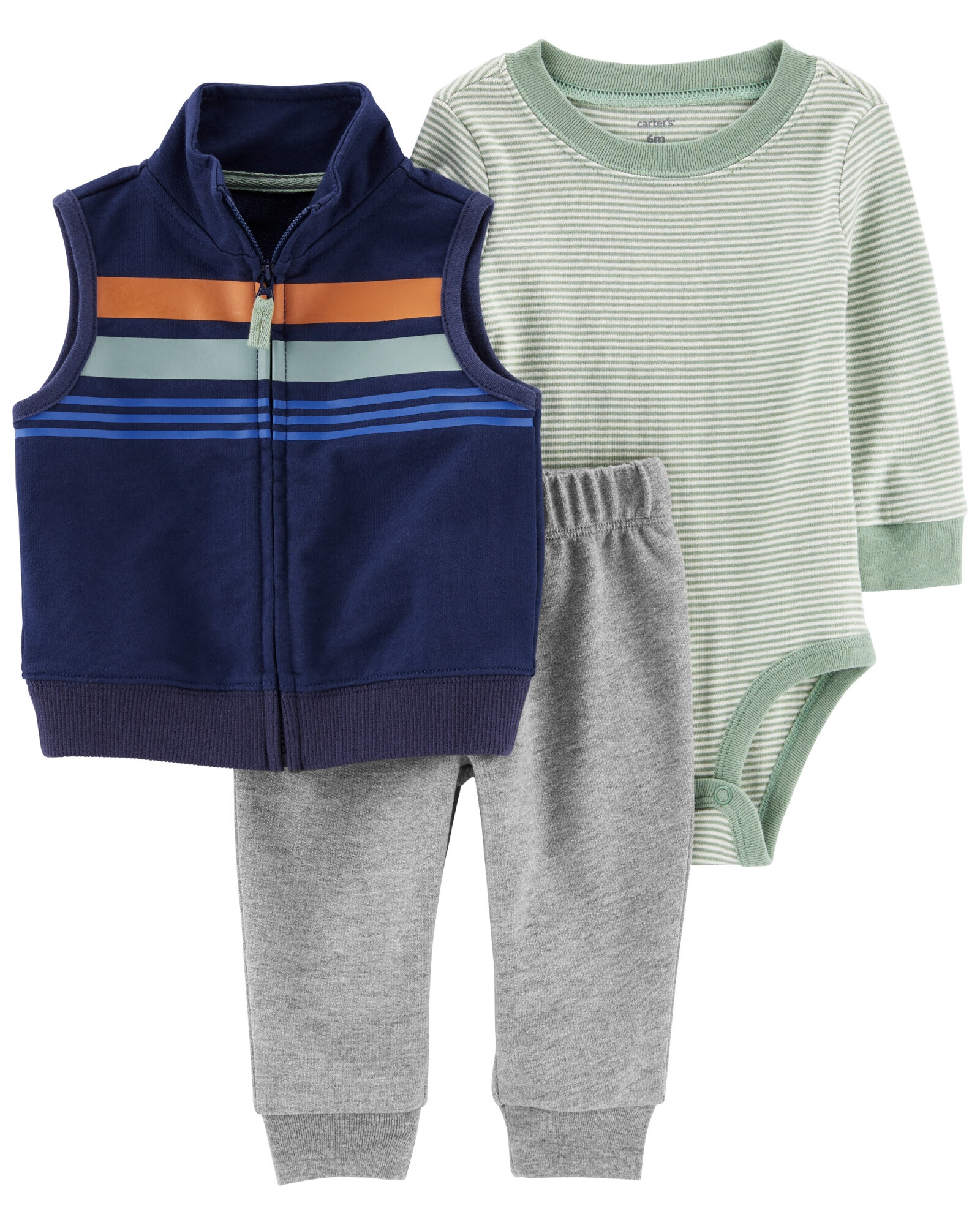Set tres piezas de algodón, chaleco, pantalón y body Set tres piezas de algodón, chaleco, pantalón y body