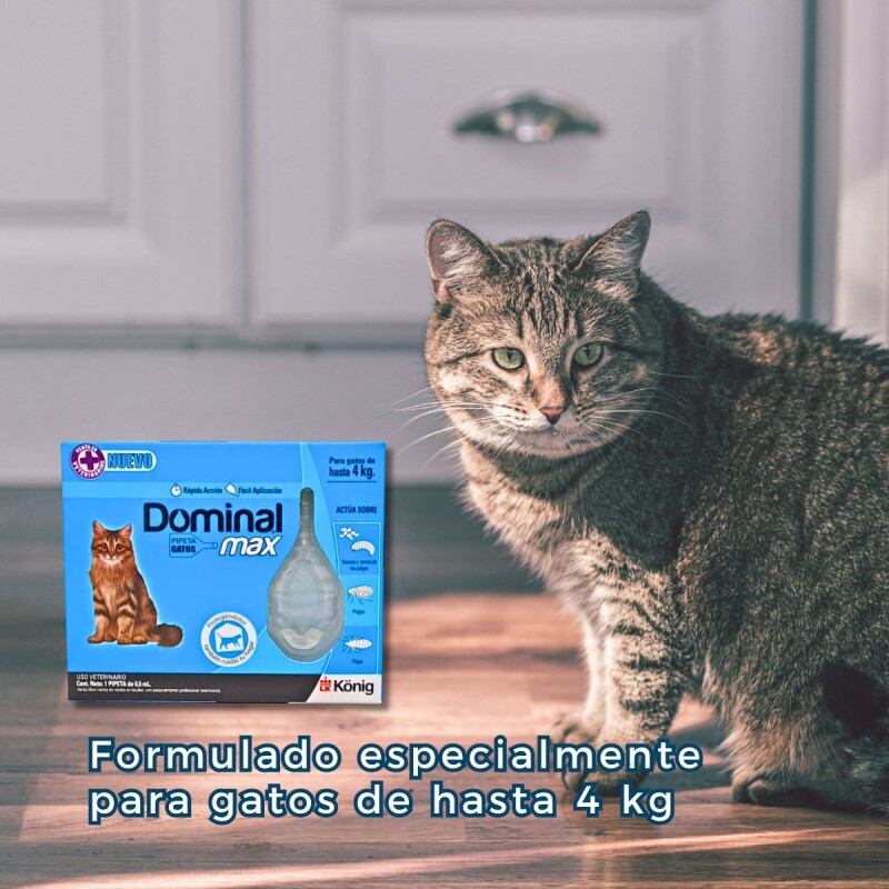 PIPETA ANTIPULGAS Y ANTIGARRAPATAS DOMINAL MAX GATOS HASTA 4KG PIPETA ANTIPULGAS Y ANTIGARRAPATAS DOMINAL MAX GATOS HASTA 4KG