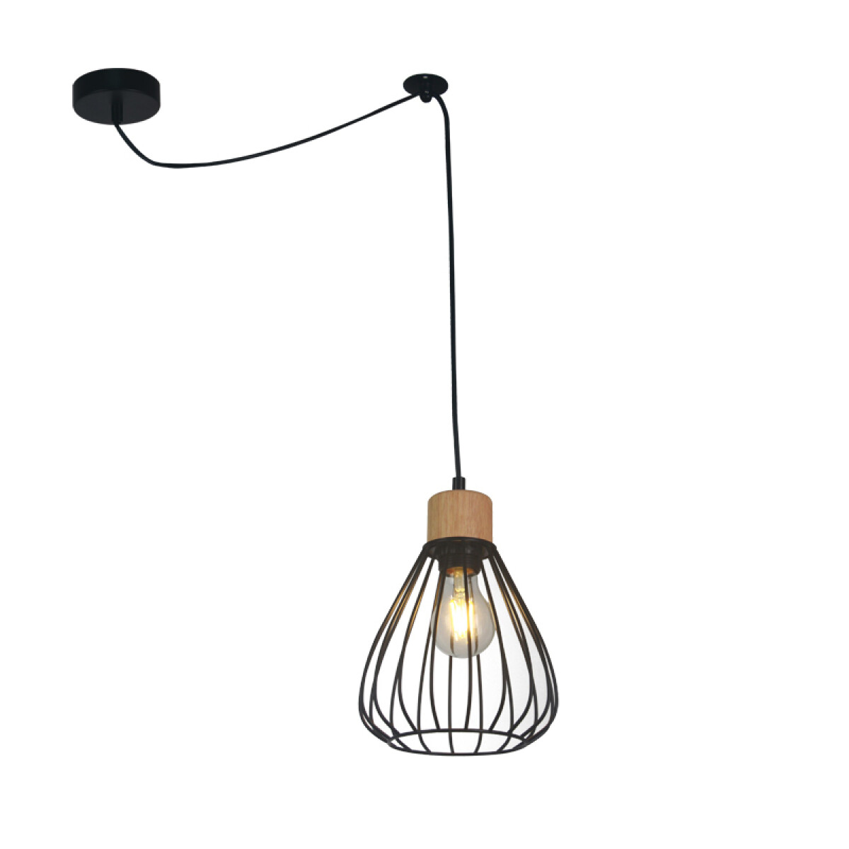 Colgante con reja negro y madera E27 Ø180 mm - IX9154 