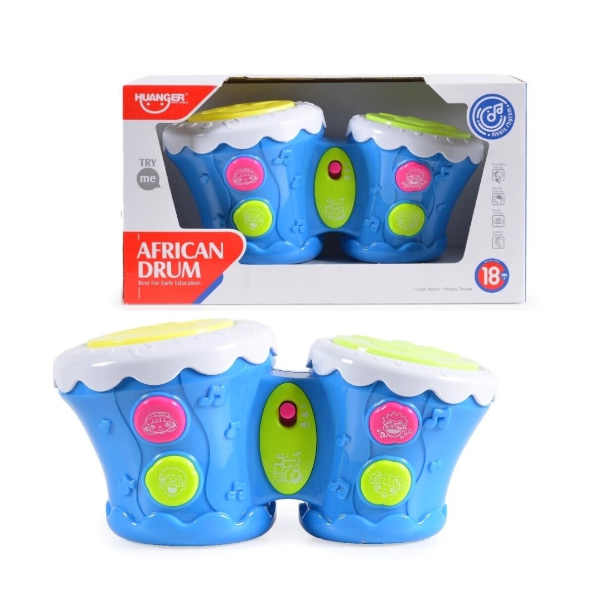 Jueguete Huanger Tambor Doble con Luz y Sonido - AZUL 