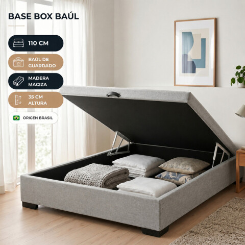 Base para Sommier Colchón Baul 1 Plaza y Media - 110 x 188 x 35 cm - Estructura Madera Maciza - Gris Base para Sommier Colchón Baul 1 Plaza y Media - 110 x 188 x 35 cm - Estructura Madera Maciza - Gris