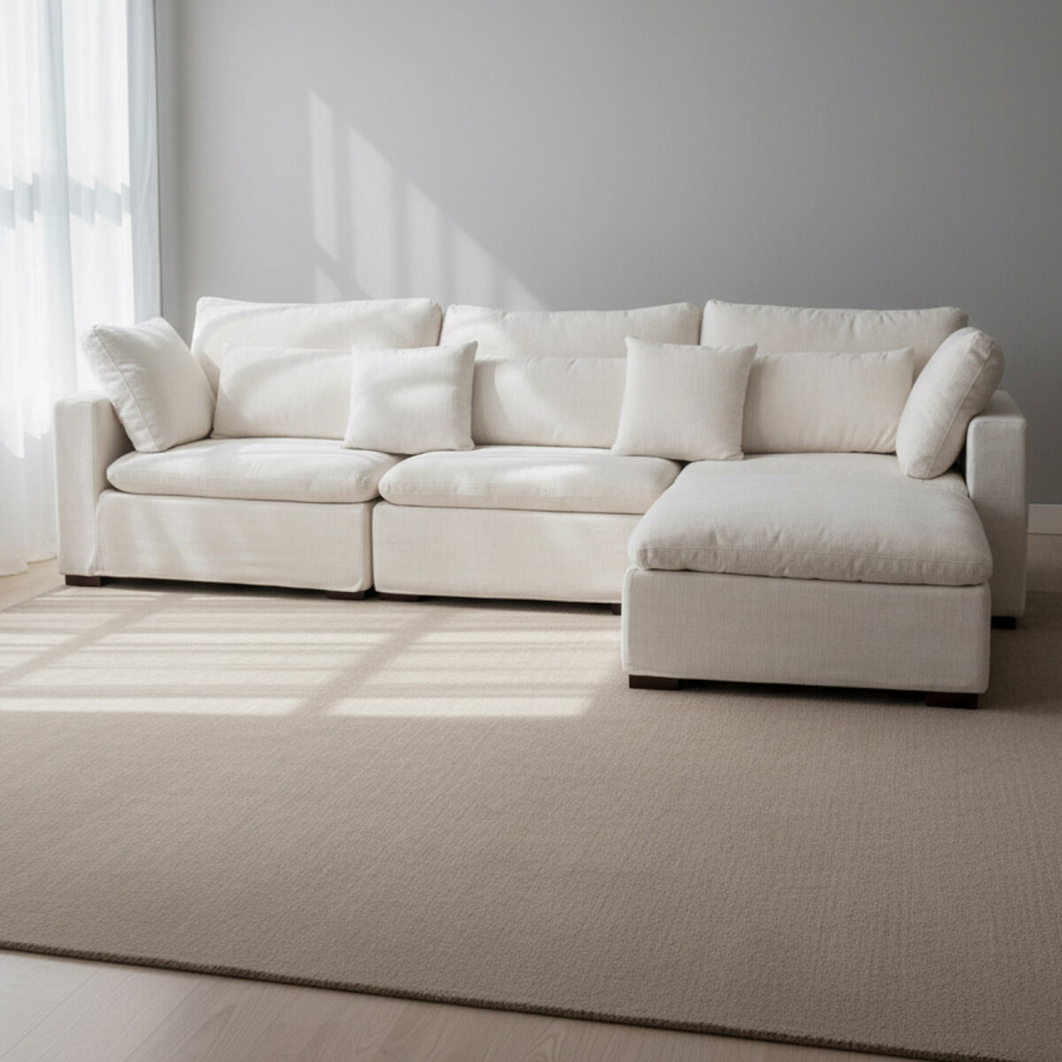SOFÁ C/CHAISE Y FUNDAS DESMONTABLES - 4 CUERPOS TELA NATURAL-BEIGE MOMA NATURAL 