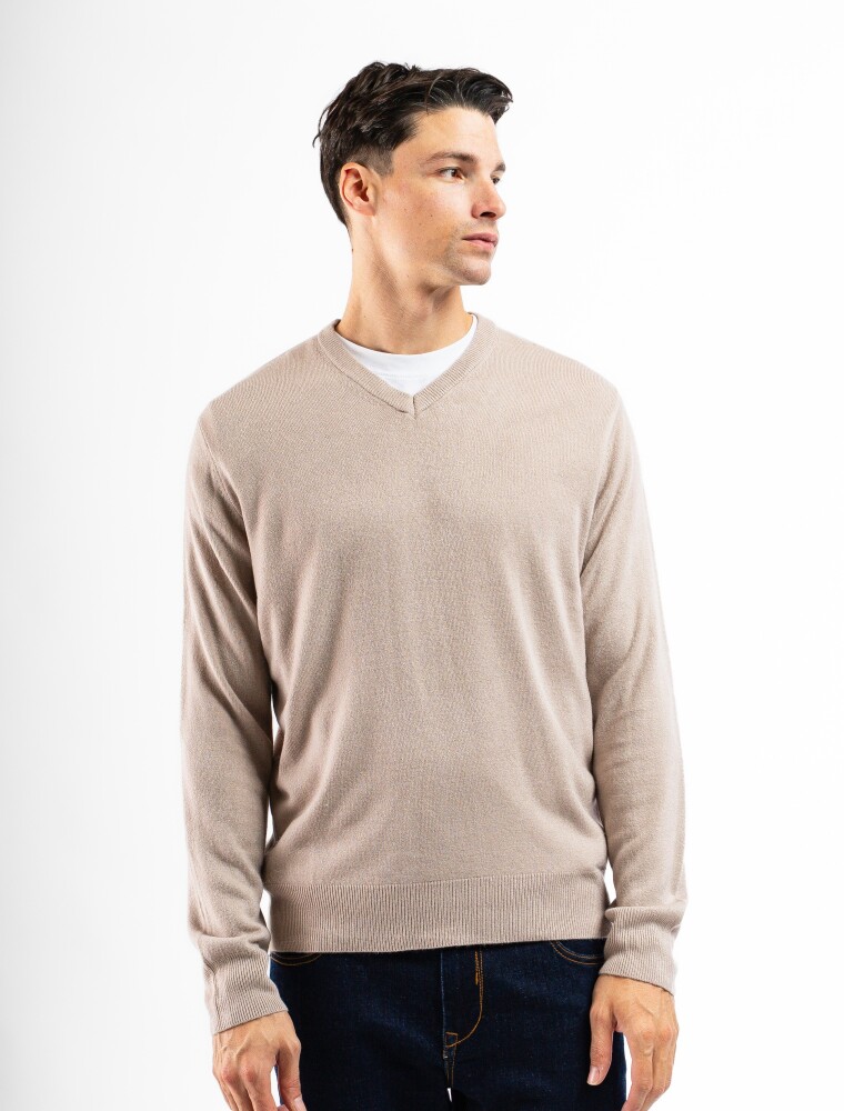 Buzo Cashmere Escote V Cemento