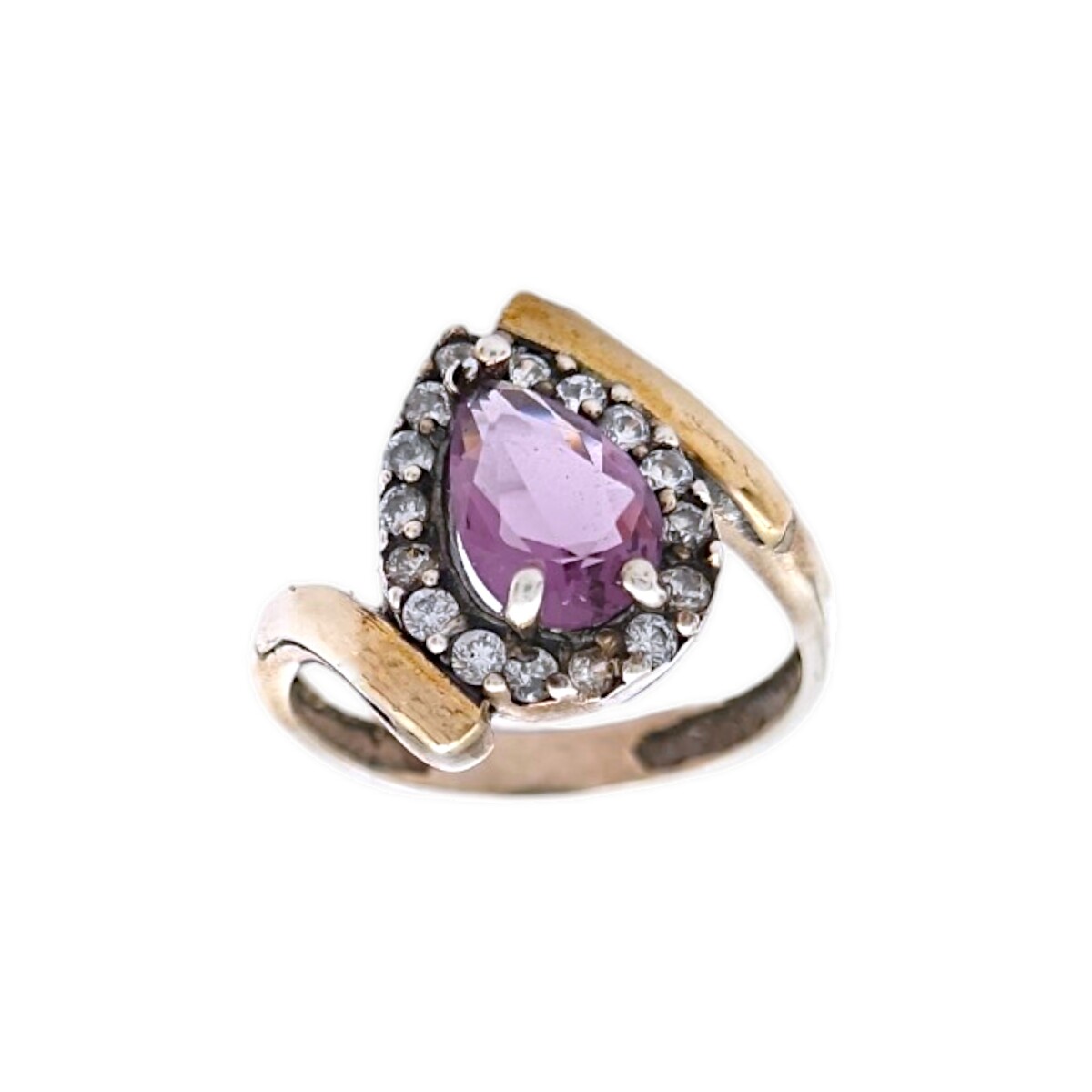 Anillo Halo-Plata y Oro-Piedra Amatista Imperial y Zirconia-AN5508 - conpiedra 