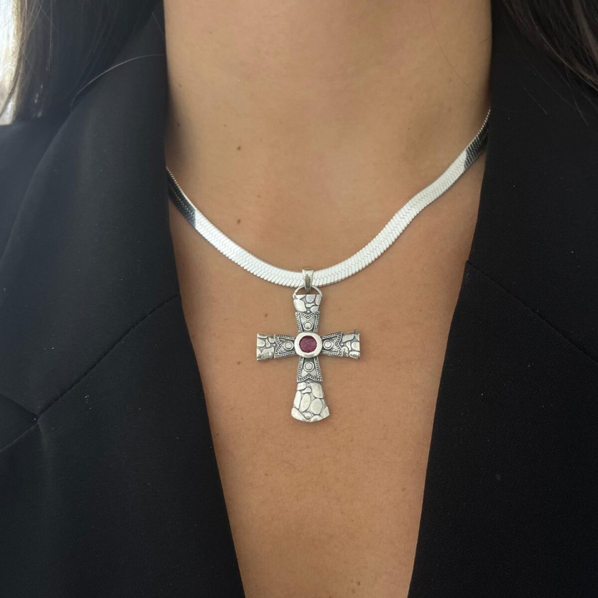 Cruz Labrada Raíz de Rubí - Plata 925 