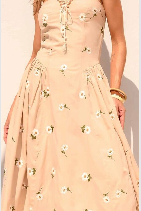 Vestido Flor Beige