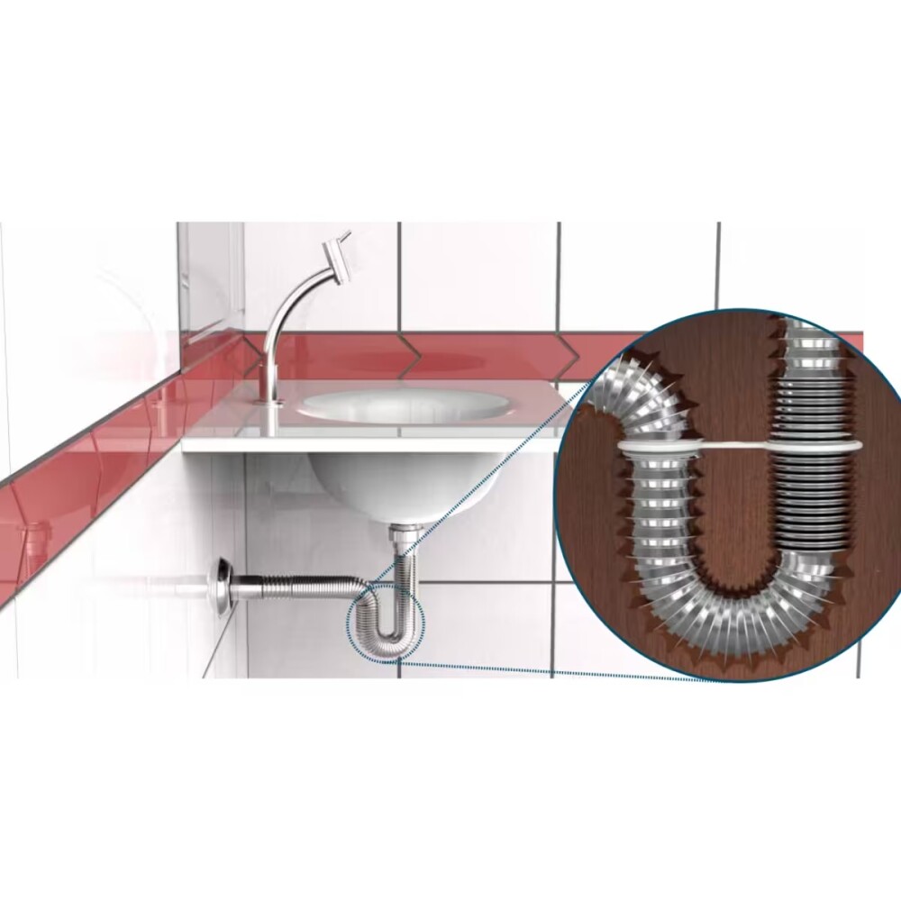 Sifón extensible corrugado cromado Universal 150cm Blukit Sifón Extensible Corrugado Cromado Universal 150cm Blukit