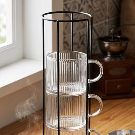 Set de Tazas de vidrio facetado con soporte 90ml