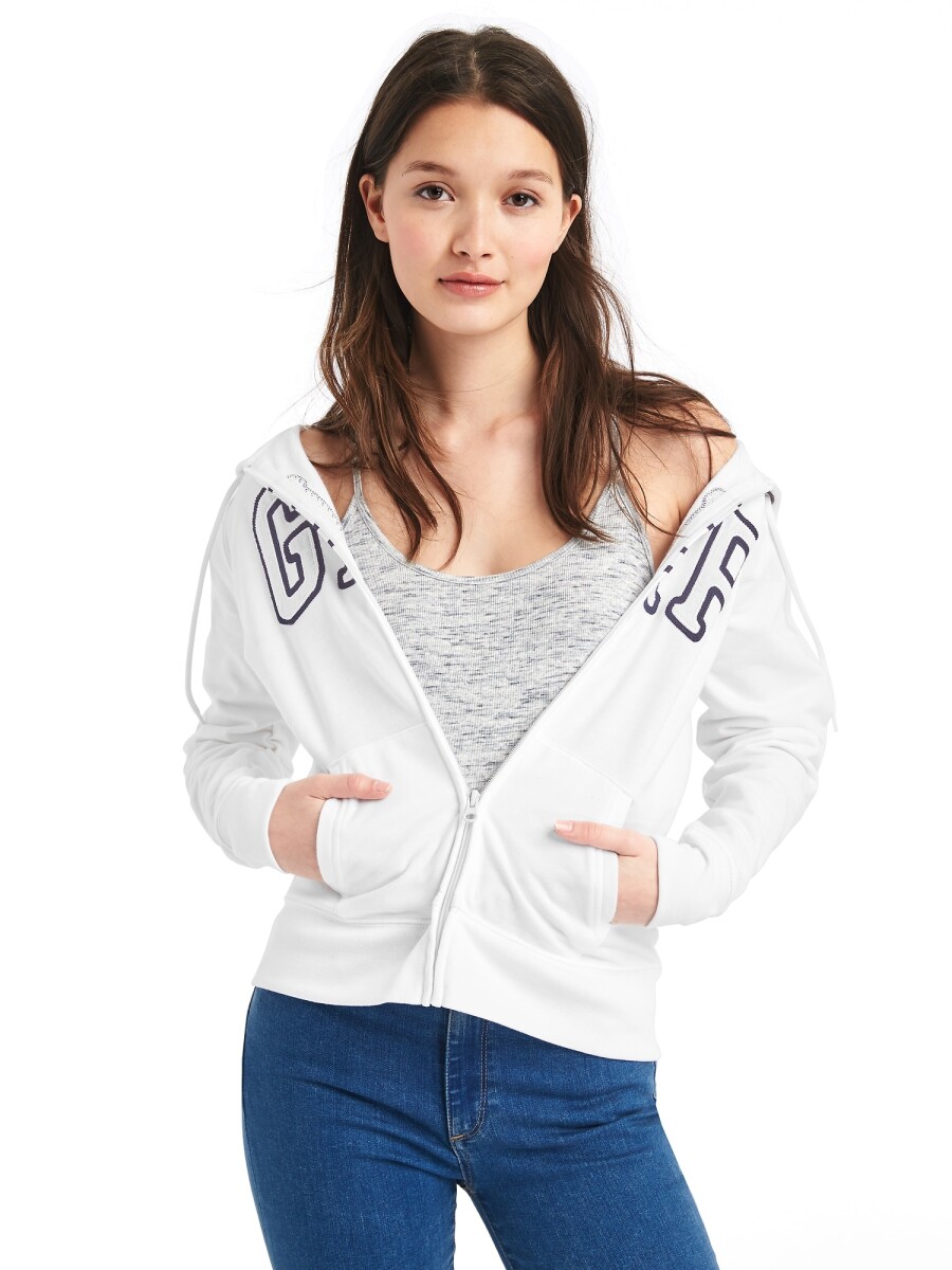 Canguro Con Cierre Logo Gap Con Felpa Mujer - White 