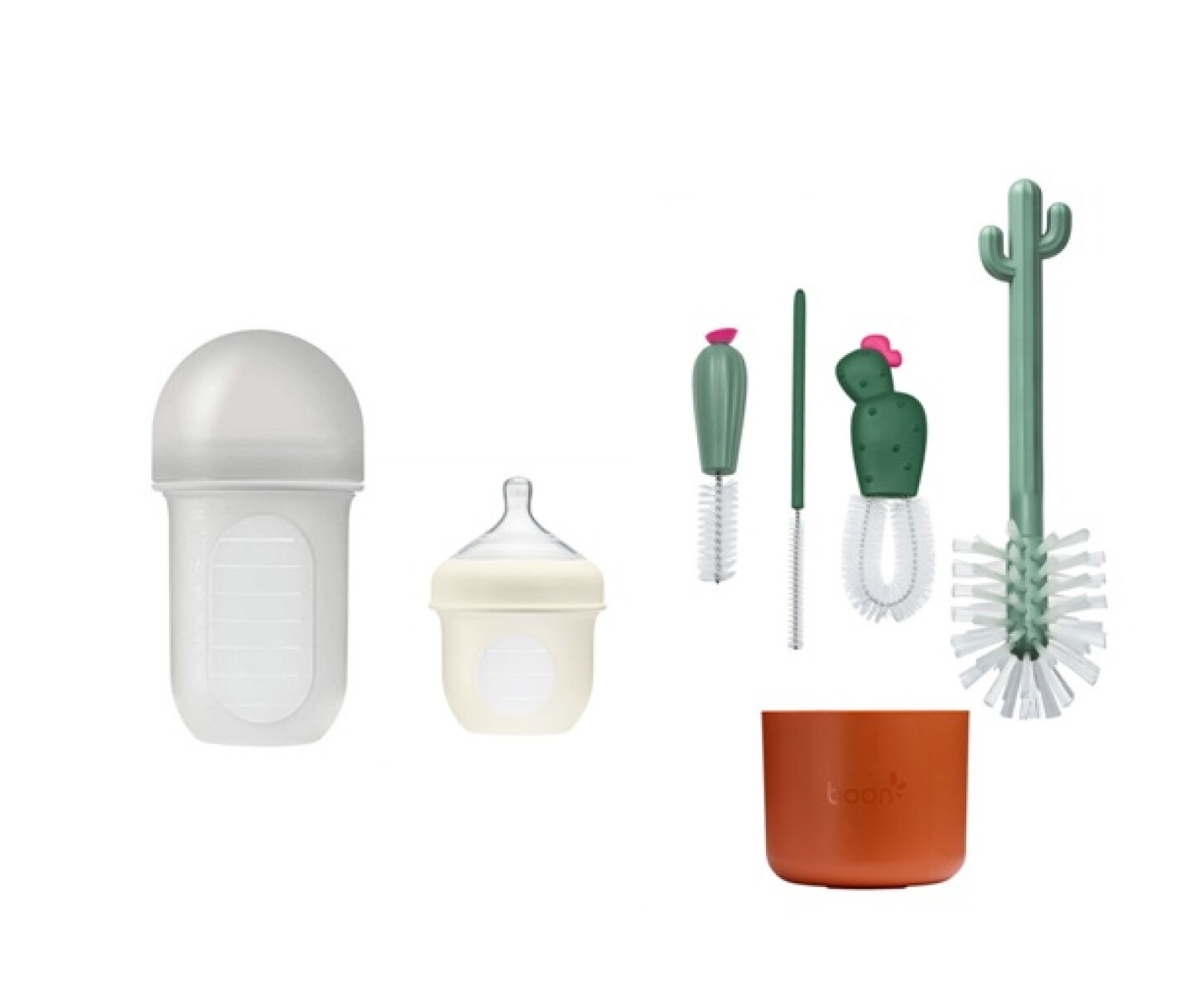 Pack x2 Mamaderas y 4 cepillos con vaso escurridor - marron 