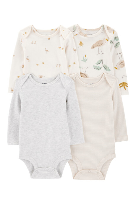 Pack cuatro bodies de algodón, manga larga, diseño flamencos Sin color